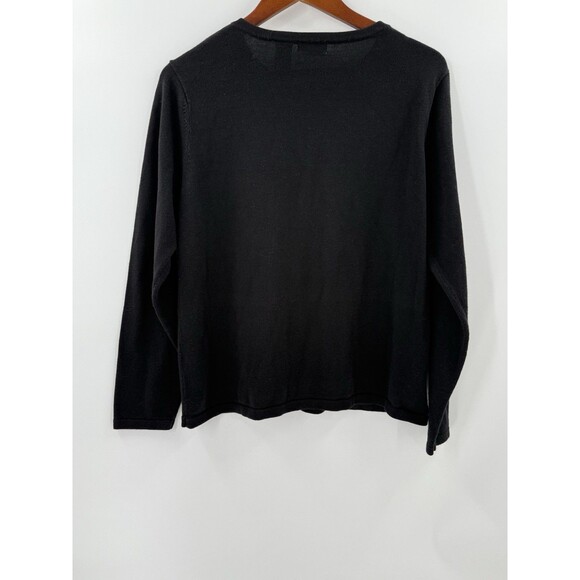 Classic Elements Holiday Poinsettia Cardigan Black Sequin Sweater Petite LARGE - Picture 8 of 14